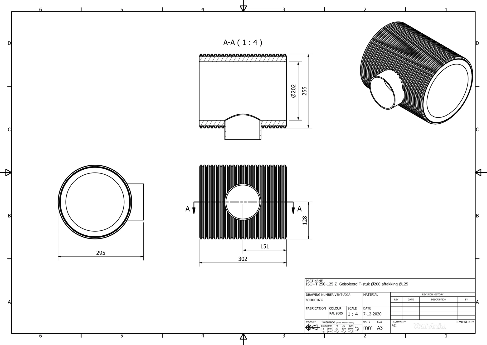 Vent-Axia ISO+T 250-125 Z / Geisoleerd T-stuk Ø200 aftakking Ø125 - Image 2
