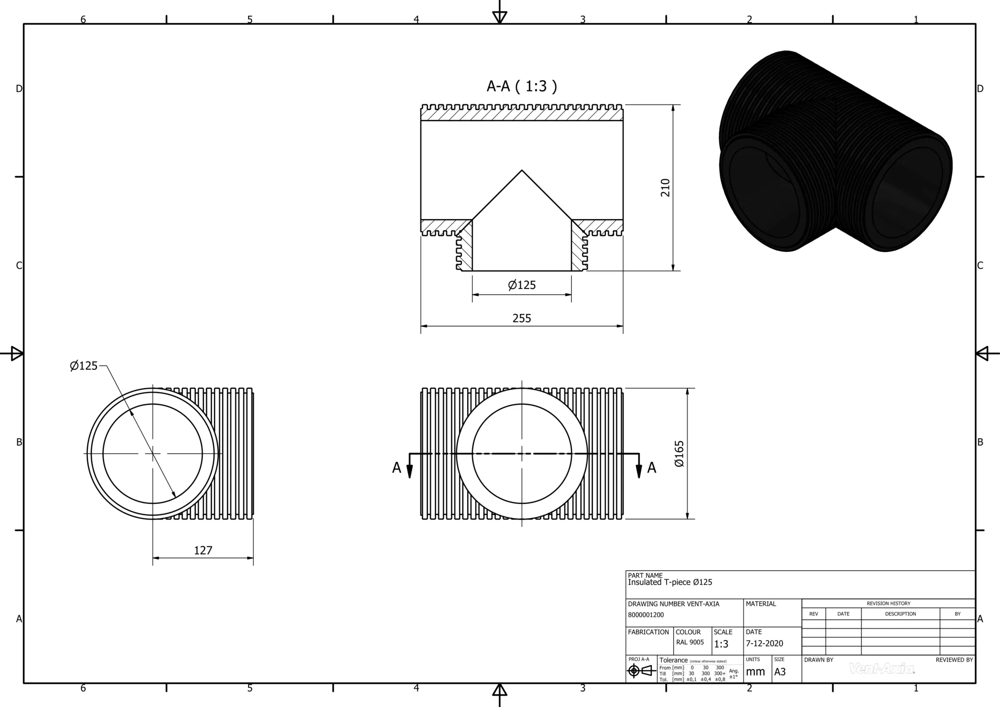 Vent-Axia ISO+T 160-125 Z / Geisoleerd T-stuk Ø125 - Image 2