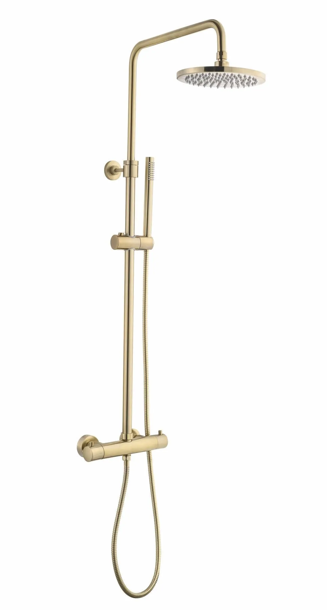 Saniful Doucheset opbouw thermostatisch in hoogte verstelbaar rond 20 cm Goud Geborsteld