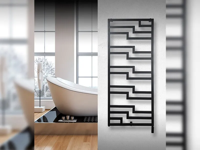 Masterwatt Grecale 600 black elektrische badkamerradiator 600 Watt, 600 x 1490 x 85 mm